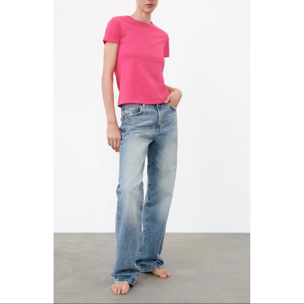 ZARA | NWT Barbie Flamingo Pink Basic Crewneck Short Sleeve Baby Tee T Shirt